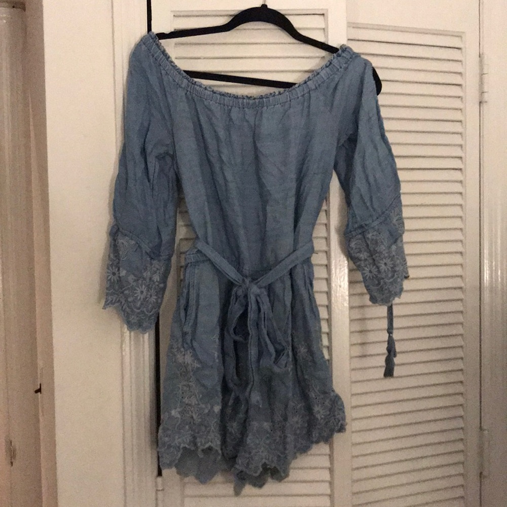 Denim long sleeve romper